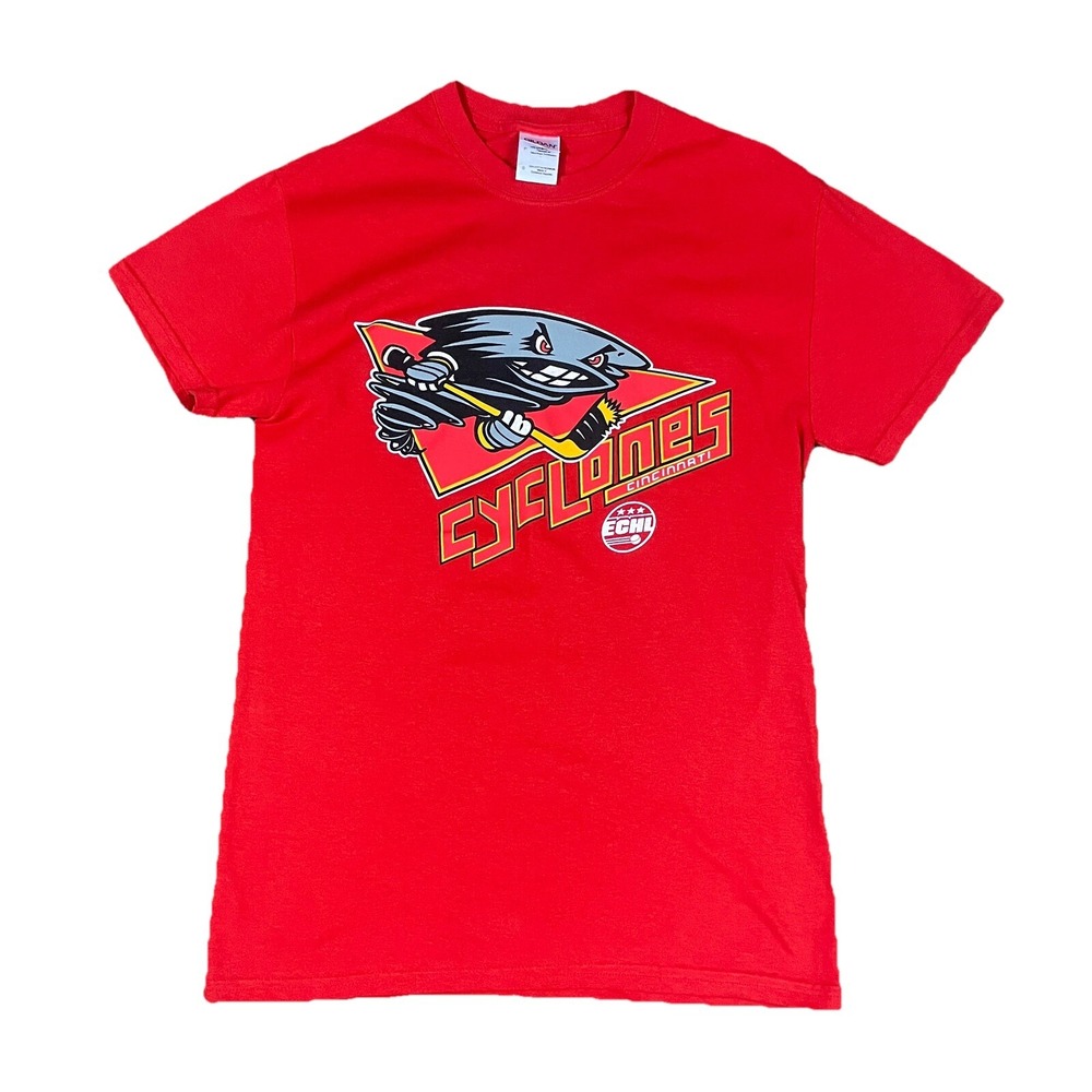VTG Cincinnati Cyclones Twister Logo T-Shirt Red Adult Small IHL Hockey 90s Y2K